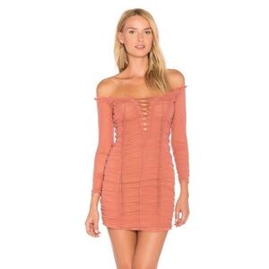 MAJORELLE Darling Ruched Bodycon Dress in Deep Blush